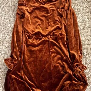 Velvet Long Sleeve Dress in Rich Rust